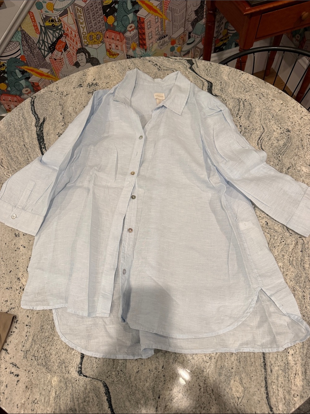 Chicos Size 2 Light Blue Linen Button-Down Shirt